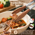 Wooden Tongs for Cooking, Multi-Purpose for Tossing Salads, Grilling, Flipping Food & Serving Bread - Strong Grip Walnut Wood Tips, Heat Resistant & Non-Deforming (7inch)