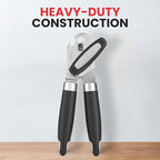 Zulay Kitchen Heavy Duty Stainless Steel Can Opener Manual with Large Bottle Opener - Manual Can Opener with Turn Knob with Soft Grip Handles - Black