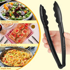 Tessco 50 Pcs Plastic Tongs for Serving Bulk, 9 Inch Plastic Disposable Serving Tongs Heavy Duty Salad Utensils for Kitchen Buffets BBQ Events Catering (Black)