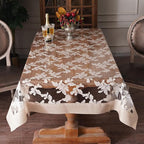 Vinyl Table Cloth Rectangle Clear Table Cover Protector with Block Printed Pattern Oil Spill Proof Farmhouse Rustic Plastic Table Covers for Dining Tables (Scroll Grass, 52 x 70 Inches)