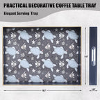 Spsyrine Decorative Serving Tray with Handles, Blue Lacquered Coffee Table Tray for Ottoman, Rectangle Waterproof Platters for Centerpieces, Parties, Living Room, Kitchen Counter Organization Turtle