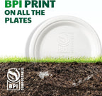 100% Compostable Paper Plates, 10 Inch, 125 Count, Biodegradable Bagasse Plates, Heavy Duty Disposable Plates Bulk for Party | Microwave-Safe | Soak-Resistant, Cut Resistant