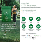 Purity Coffee EASE Dark Roast Ground Coffee for Low Acidity - USDA Organic and Third-Party Tested for Antioxidants, Mold, Mycotoxins and Pesticides - 12oz (Purity Ease, dark_roast) | Ground| EASE