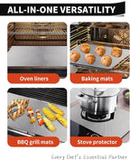 Oven Liners for Bottom of Oven - 4 Pack Large Heavy Duty Oven Mats, 17"x 25" Reusable Matt Liner for Electric, Gas, Toaster Ovens & Grills, BPA & PFOA Free, Kitchen Essentials, Silver
