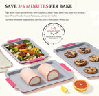 BRONYPRO Non Stick Ceramic Baking Sheet Pan Set of 3, Natural Non Toxic Cookie Sheets for Baking - PFOA, PTFE Free, Aluminized Steel Oven Trays for Cooking with Silicone Handles, Rose Red