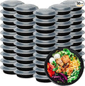 Klex 12 Oz, 50 Sets Meal Prep Containers with Airtight Lids, BPA Free, Reusable Plastic Food Container, 12 oz, Round, Black/Clear, 50 Sets