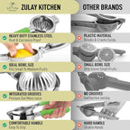 Zulay Kitchen Lemon Squeezer Stainless Steel with Premium Heavy Duty Solid Metal Squeezer Bowl and Food Grade Silicone Handle - Large Manual Citrus Press Juicer and SS Lime Squeezer (Light Green)