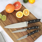 Oster Ginley 3 Piece High Carbon Stainless Steel Cutlery Set w/ABS Triple Riveted Forged Handle (Chef, Utility, Pairing Knife)