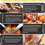 34Pcs Grill Accessories Grilling Gifts for Men, 16 Inches Heavy Duty BBQ Accessories, Stainless Steel BBQ Tools with Thermometer, Grill Mats for Backyard, BBQ Gifts Set for Men Women