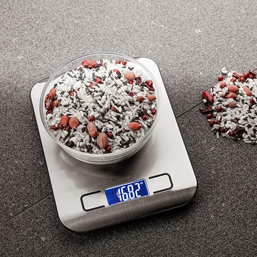 Digital Kitchen Food Scale 11 lb Grams and Ounces Small Stainless Steel Backlit Silver Batteries Included