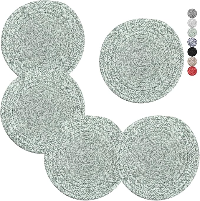 Trivets for Hot Dishes, Pots and Pans, 8 Inches Hot Pads 5 Pcs, Pot Holders for Kitchen, Heat Resistant Mat Protect Counter, Coasters Set Home Essentials Farmhouse Decor (Green)