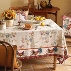 patdrea Designer Linen Red Long Rectangle Tablecloth,Vintage French Animals Pattern Tablecloths,Decoration Floral Table Cover for Kitchen Dining Christmas,Party,Thanksgiving,63"x94"-Townlife E