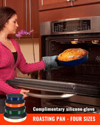 Enamel Round Baking Pans Set Roasting Dish 4-Pack 9/10/12/14 Inch Non Stick Large Cookware for Cake Bread Pie Pizza Turkey Steak, Non-Toxic Carbon Steel Oven Dishwasher Safe Thanksgiving Bakeware
