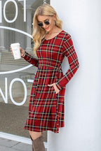DB MOON Women Casual Long Sleeve Dresses Empire Waist Knee Length Loose Dress with Pockets