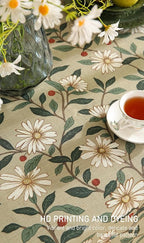 ISAENNE Designer Green Linen Small Rectangular Tablecloth,Floral French Country Indoor Table Cloth,Stain Resistant Home Decor Tablecloths for Dining Kitchen Thanksgiving Party,55"*71"-Brune