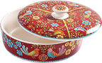 Bico Red Spring Bird Ceramic Tortilla Warmer, 8.9 Inch Tortilla Holder with Lid for Taco Bread Pancake for Mexican Night and Party, Microwave and Dishwasher Safe