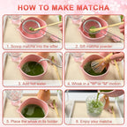 Matcha Set–7-Piece Set Including Matcha Bowl with Spout, Whisk, Chasen Holder, Sifter, Bamboo Scoop,Scoop Stand,wood spoon(Daisy Pink)–Perfect for Matcha Lovers&Tea Ceremonies