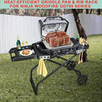 Griddle Pan & Rib Rack for Ninja Woodfire OG751/OG700 Series Grill, Non-Stick Upgraded Ceramic Cooking Flat Top Griddle Plate for Ninja XSKGRDPLT Woodfire Accessories, with 4 Full Racks Holder of Ribs
