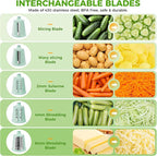 7 IN 1 Upgraded Rotary Cheese Grater with Handle – Vegetable Shredder with Built-in Storage Blade Slot, 5 Versatile Blades, Strong Suction Base Round Mandoline Slicer, Food Chopper for Kitchen