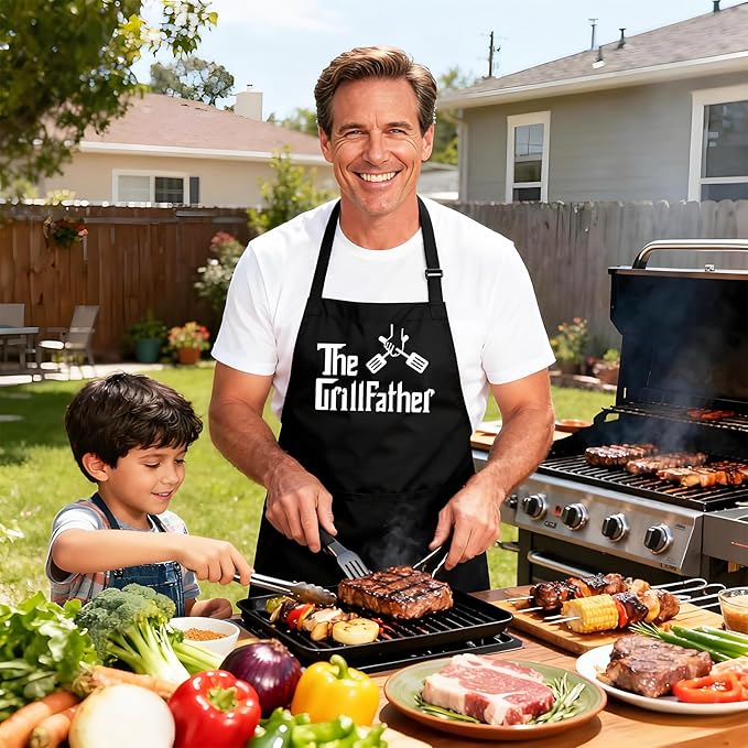 Grill Aprons for Men Dad - The Grill father Apron - Funny Chef Cooking Grilling BBQ Apron with 2 Pockets - Birthday Fathers Day Christmas Gifts for Dad