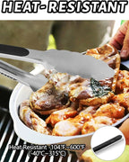Anaeat 3 Pack 7" Mini Stainless Steel Cooking Tongs - Sturdy Coiled Spring Locking Kitchen Food Tong with Non-Slip Silicone Grip for Serving, Cooking, Baking - Heat Resistant up to 480°F (Black)
