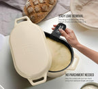 KooK Dutch Oven, for Bread Baking, Sourdough Loaf Pan, with Lid, Dual Handles, Enameled Cast Iron, includes Lid Lever, Dishwasher Safe, 3.4 Qt, Ivory