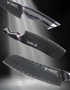 Japanese 7" Santoku Knife - Kitchen Chef Knife - Black Damascus Steel with Ergonomic Handle - MIAO Series