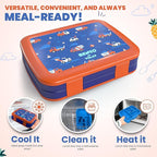 YOLAY Bento Box for Kids Lunch Box Leak-Proof, 5-Compartment Lunch Box Kids for Ages 3-10, Durable with Anti-Slip Base, Suitable for Schools, Outdoor and Travel (Trucks)