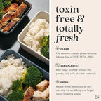 Ceramic Coated Glass Food Storage Container | No PTFE, PFOA, PFAS, and BPA | Reusable Non Toxic Meal Prep Container with Glass Lid | Easy To Store | 8 Cup Square [Onyx]