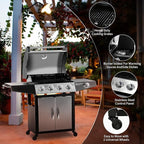 MASTER COOK 4 Burners Gas Grill, 52,000 BTU Cabinet Grill, Propane Grill, with Side Burner, Built with Stainless Steel, Silver&Black