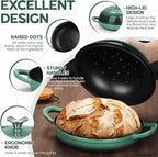 E-far Dutch Oven for Sourdough Bread Baking, 6 Qt Round Enameled Cast Iron Dutch Oven for Homemade Artisan Bread, Dome Lid & Shallow Base, Matte Black Interior & Durable, Oven-Safe to 500℉, Dark Green
