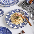 Selamica Ceramic Dinnerware Sets for 6, 24 Piece Plates and Bowls Sets, Scratch Resistant Dishes Set-Dishwasher & Microwave & Oven Safe, Vintage Blue A