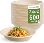 [500 COUNT]Sugarfiber by Harvest Pack PFAS FREE 24oz Round Soup Paper Bowls - Compostable Heavy-Duty Eco-Friendly Disposable Bagasse Bowl sugarcane made plant fibers for Meal Prep
