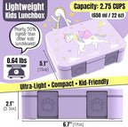 BEARFOOT Kids Lunch Box with Compartments – Compact & Lightweight | Leak-Proof, BPA-Free, Dishwasher & Microwave Safe | Hand-Drawn Design for Preschool, School, Travel (Unicorn Purple, 2.75 Cups)
