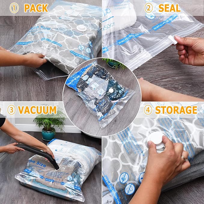 Vacuum Storage Bags 8 Combo (3 Jumbo/3Large/2 Medium), Space Saver Sealer Bags,Plastic Packaging Bags, Airtight Compression Bags for Clothes, Pillows, Comforters, Blankets, Bedding