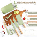 Knife Set, 7-Piece Kitchen Knife Set with Sharp Chef and Meat Knives, Anti-Rust Utility Knives Set for Kitchen, Kitchen Knife Block Set （Green）