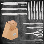 Wanbasion 14Pcs Kitchen Knife Block Set with Sharpener, Sharp Kitchen Knives Set with Block, Stainless Steel Knife Set with Block Dishwasher Safe Silver