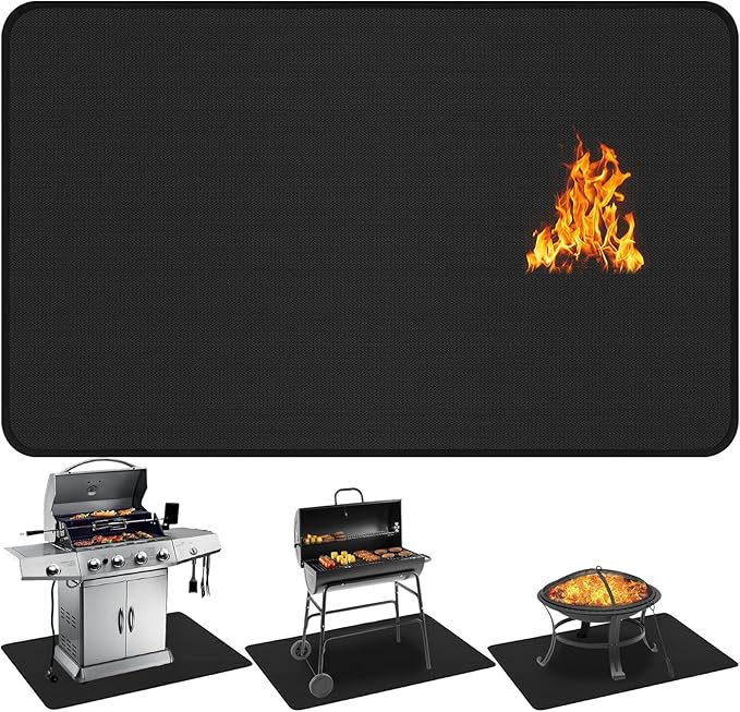 60x40 inch Under Grill Mat for Outdoor BBQ, Extra Large Fireproof Deck Protector Pad, Waterproof Oil-Proof Patio Lawn Mat for Grill, Fireplace & Fire Pit