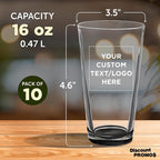 Custom Casale Pint Glass 16 oz. Set of 10, Personalized Bulk Pack - Beer Glasses, Heavy Duty Drinkware - Black