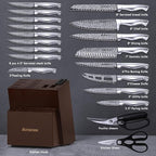 Knife Set, Astercook 21 Pieces Kitchen Knife Set with Built-in Sharpener, German Stainless Steel Knife Block Set, Razor-Sharp Knives with Full-tang Handle, Dishwasher Safe, Silver