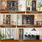 70.8" Tall Black Bookshelf, Farmhouse Modular Bookcase with 6-Tier Adjustable Shelves, Large Storage Cabinet for Home Office, Living Room