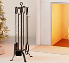 Fire Beauty 5 Pieces Fireplace Tools Sets Fireplace Accessories Tools Holder with Handles Tools for Indoor Fireplace Decor Outdoor Fire Pit Modern Tool(Sanded Black)