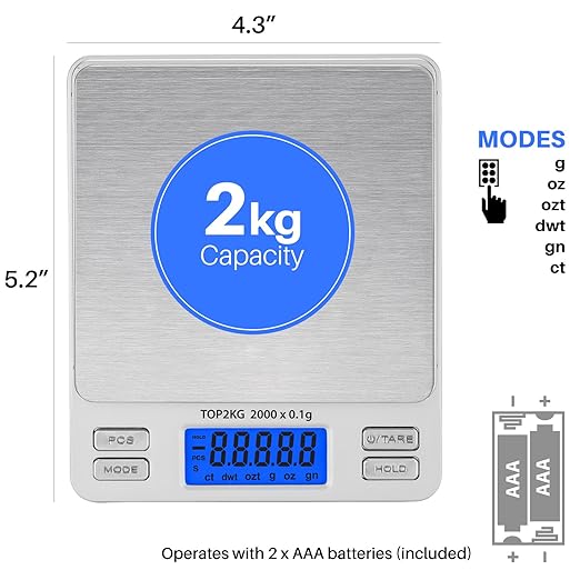 Smart Weigh Digital Pro Pocket Scale 2000g x 0.1 Grams Precise Weighing Professional Weight Food Ounces & Grams Mini Kitchen Jewelry Portable Herb Pocket Scale, Hold and Counting Function Back-Lit LCD
