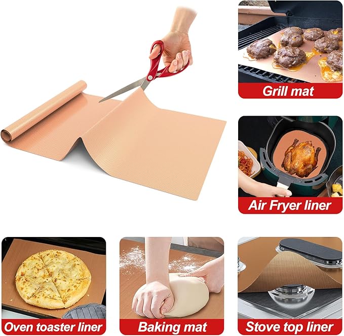UBeesize 2 Pack Nonstick Copper Grilling Mats for 36 Inch Blackstone Griddle, Resuable Cooking Mat for Grilling, BPA and PFOA Free Heavy Duty BBQ Grill Mats, Griddle Accessories Kit -36 x 17.8 Inch
