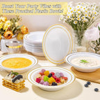50 Pack Disposable Soup Bowls with Gold Rim, 12oz Premium Heavy Duty Plastic Dinner Bowls for Party, Wedding and Holiday