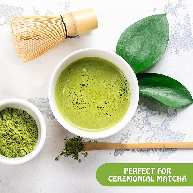 Matcha Whisk Set- Matcha Set includes Matcha Bowl, Sifter, Holder and Scoop- The Perfect Bamboo Whisk for Matcha Tea (White)