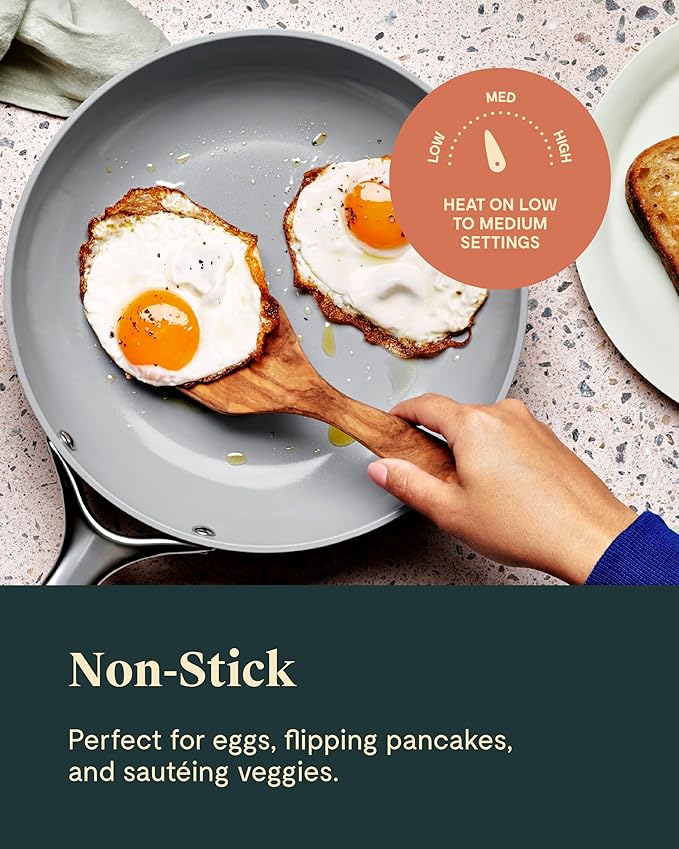 Caraway Nonstick Ceramic Frying Pan With Glass Lid (2.7 qt, 10.5") - Non Toxic, PTFE & PFOA Free - Oven Safe & Compatible with All Stovetops (Gas, Electric & Induction) - Cream