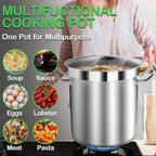 75 Quart Commercial Stock Pot with Lid – Restaurant-Grade Stainless Steel Soup Pot, Triple-Layer Even Heat Base, Steam Vent Lid, Induction Ready – Lobster Boils, Catering, Bulk Cooking