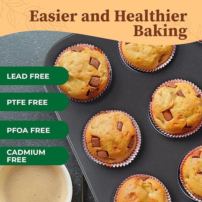 CARTMAN 1 Muffin Pan with 200 Cupcake Liners, Nonstick 12-Cup Muffin Tin, Carbon Steel Cupcake Pan for Baking Muffins, Egg Bites, Brownies & More