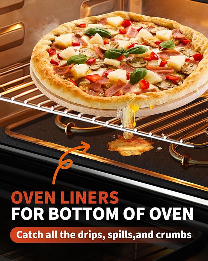 5 Pack Oven Liners for Bottom of Oven, 17x25" Large Heavy Duty Non-Stick Reusable Oven Mat for Electric, Gas, Toaster & Convection Ovens - BPA & PFOA Free, Dishwasher Safe, Kitchen Essentials, Black